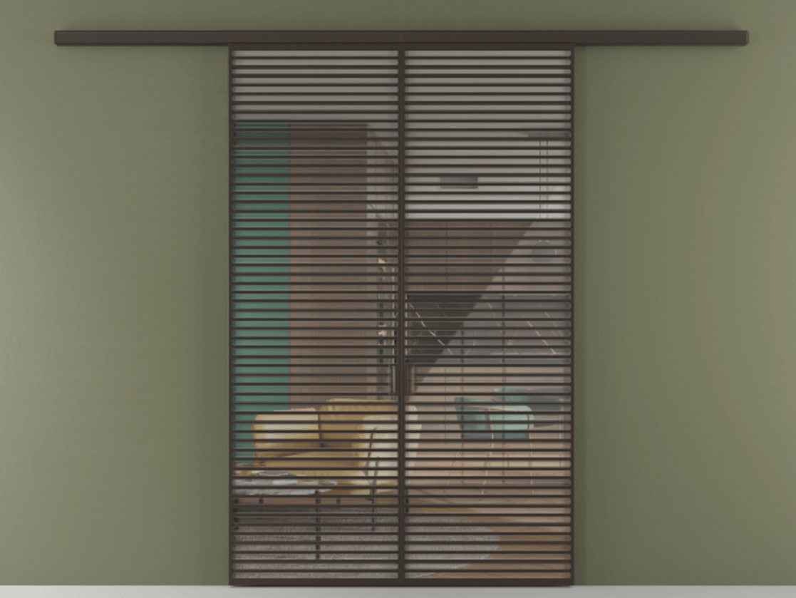 Перегородка Formato вдоль стены 2 створки АЛПР 040.07 Алюминий антрацит Рефлективное прозрачное стекло "Stopsol", калёное Цена 2776800 ₸ | Volhovec