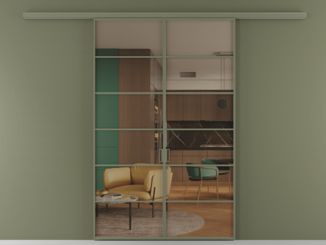 Перегородка Formato вдоль стены 2 створки АЛПР 040.04 Алюминий оливковый тёмный Прозрачное бронзовое стекло, триплекс Цена 1344350 ₸ | Volhovec