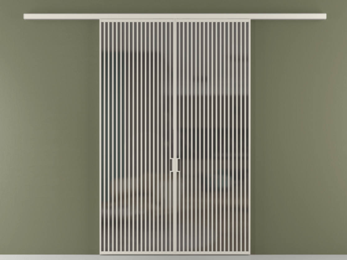 Перегородка Formato вдоль стены 2 створки АЛПР 040.06 Алюминий облачно-серый Сатинированное серое стекло, триплекс Цена 2244900 ₸ | Volhovec