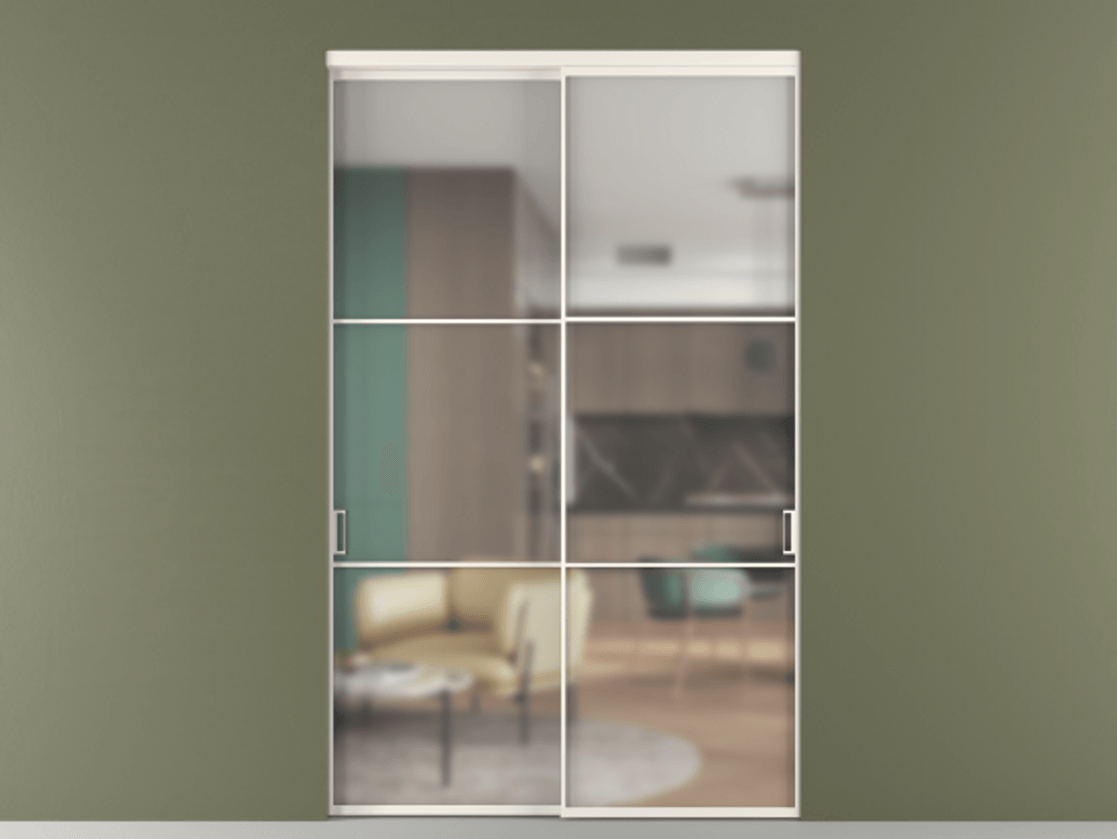 Перегородка Formato внутри проёма 2 створки АЛПР 040.03 Алюминий пудровый белый Сатинированное стекло "Matelux Crystal Vision", калёное, матовое, каленое 6 мм Цена 2984590 ₸  | Volhovec