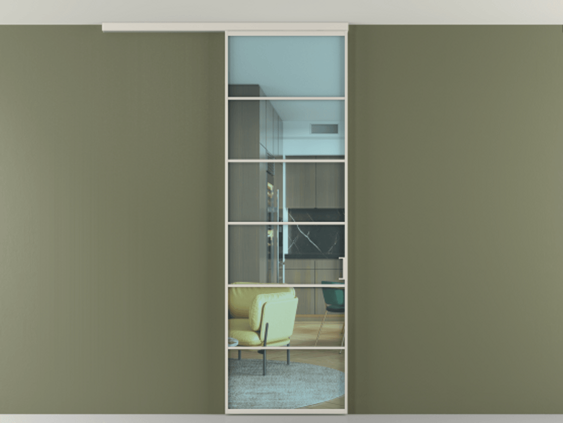 Перегородка Formato вдоль стены на потолок одностворчатая #VENDORCODE# #FURNISH# #GLASS# Цена #PRICE# #CURRENCY# | Volhovec