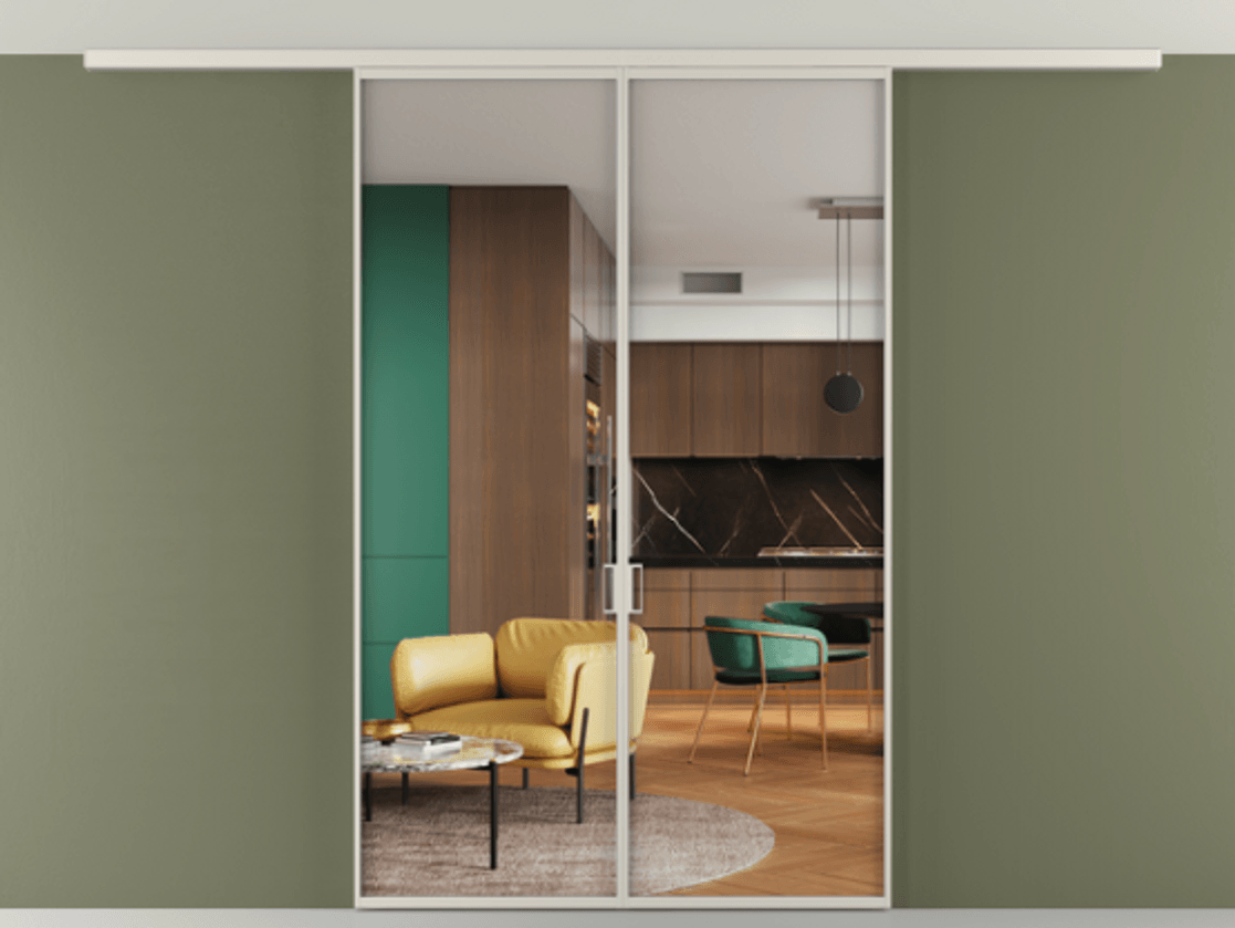 Перегородка Formato вдоль стены на потолок двустворчатая #VENDORCODE# #FURNISH# #GLASS# Цена #PRICE# #CURRENCY# | Volhovec