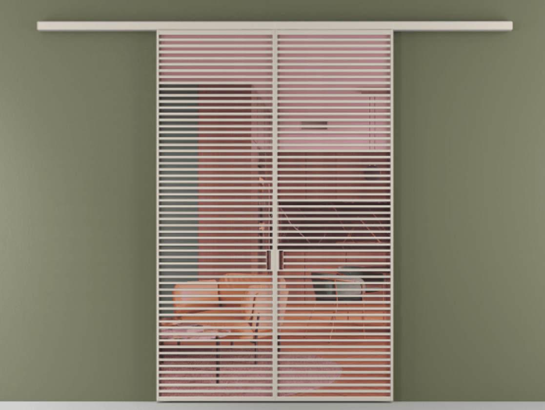 Перегородка Formato вдоль стены 2 створки АЛПР 040.07 Алюминий светло-бежевый Прозрачное розовое стекло, триплекс Цена 2244900 ₸ | Volhovec