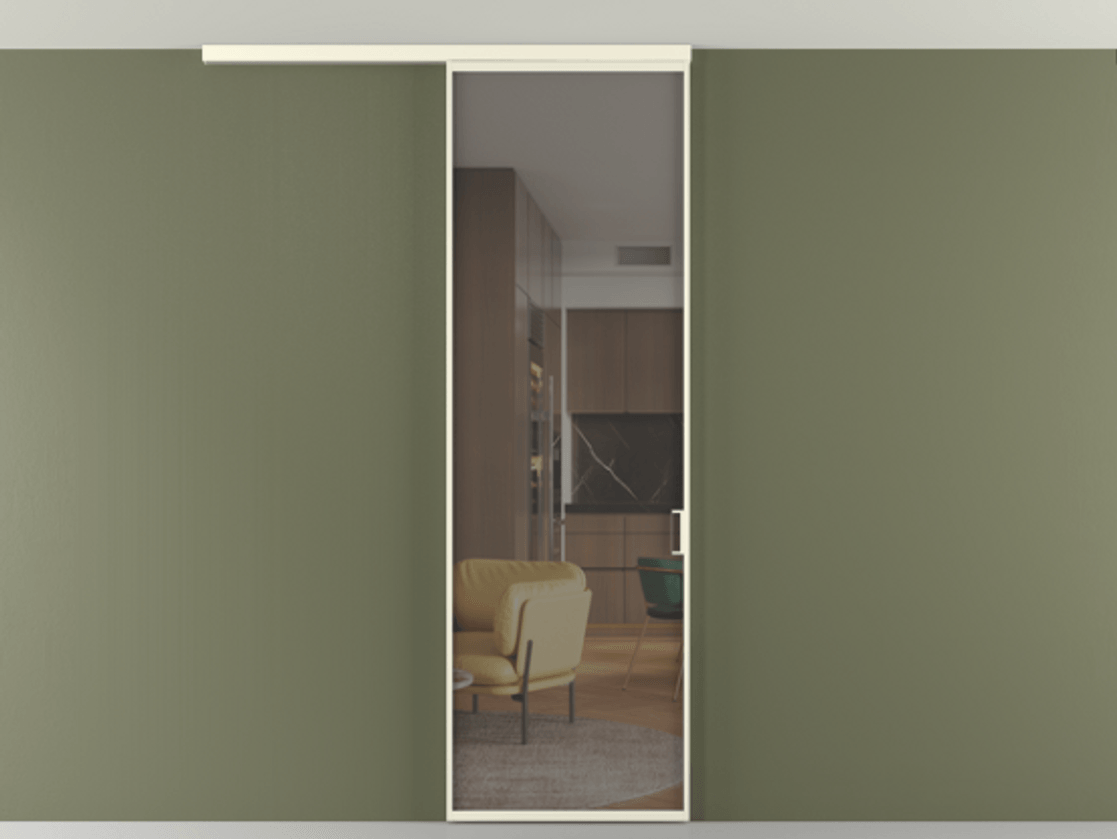 Перегородка Formato вдоль стены на потолок одностворчатая #VENDORCODE# #FURNISH# #GLASS# Цена #PRICE# #CURRENCY# | Volhovec
