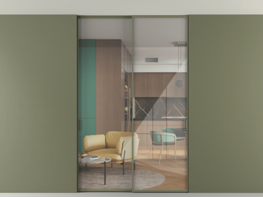 Перегородка Formato внутри проёма скрытое крепление в потолок 2 створки АЛПР 040.01 Алюминий оливковый тёмный Рефлективное прозрачное стекло "Stopsol", калёное. Цена 1832310 ₸ 1. Полотно 2 шт. (800/2100 мм)
2. Комплект установки раздвижной системы
3. Базовый комплект фурнитуры
4. Ручка RONDO. Фабрика дверей Волховец 8 (800) 551 43 19 Перегородка Formato внутри проёма скрытое крепление в потолок 2 створки АЛПР 040.01 Алюминий оливковый тёмный Рефлективное прозрачное стекло "Stopsol", калёное Цена 1832310 ₸ | Volhovec