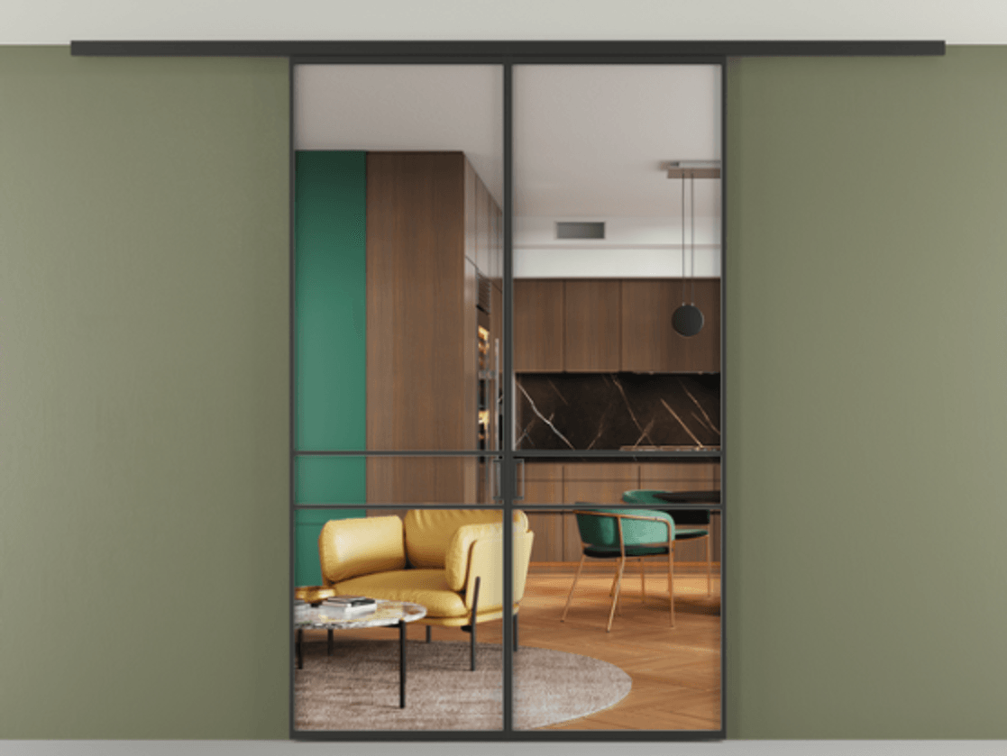 Перегородка Formato вдоль стены на потолок двустворчатая #VENDORCODE# #FURNISH# #GLASS# Цена #PRICE#  | Volhovec