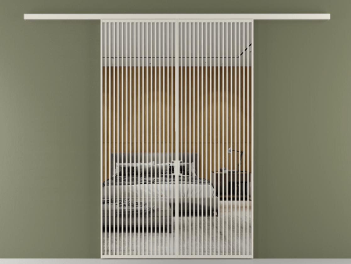 Перегородка Formato вдоль стены двустворчатая АЛПР 040.06 Алюминий облачно-серый Двустороннее зеркало, триплекс , триплекс 6 мм Цена 2244900 ₸ | Volhovec