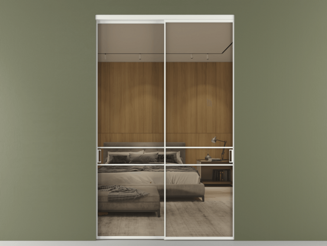 Перегородка Formato внутри проёма 2 створки АЛПР 040.02 Алюминий светло-серый Рефлективное бронзовое стекло "Stopsol", калёное Цена 2984590 ₸  | Volhovec