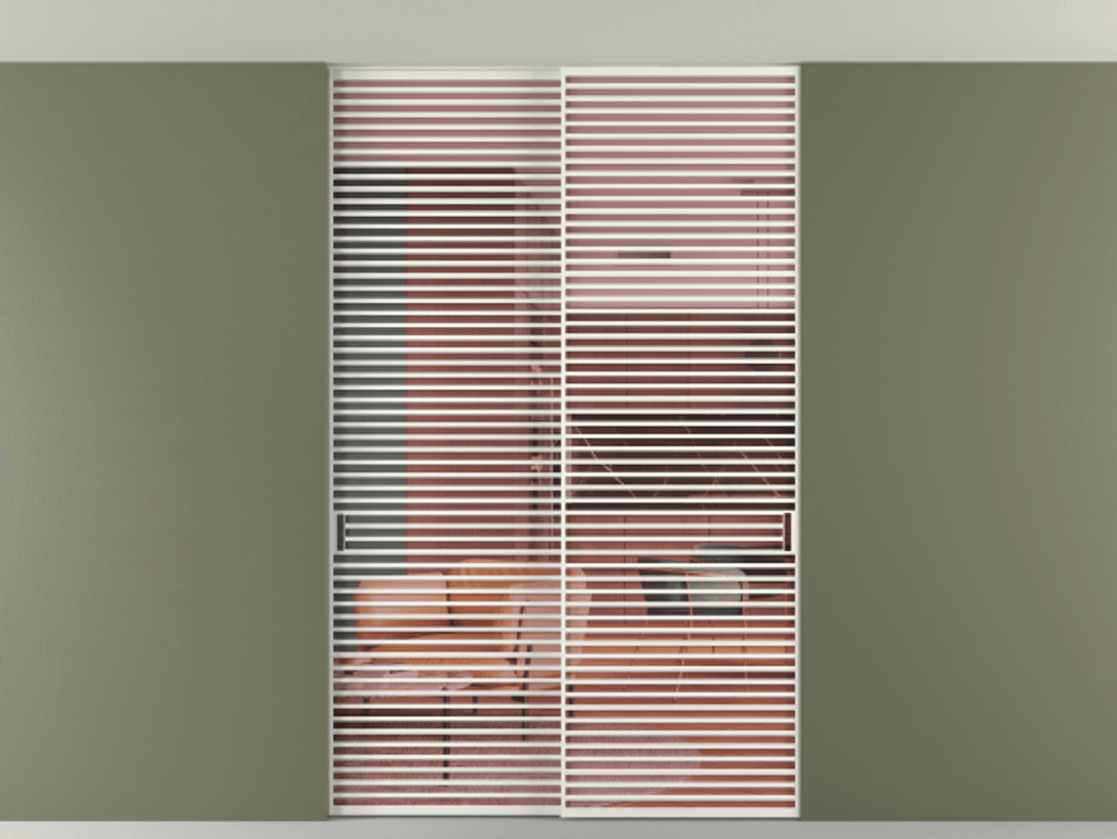 Перегородка Formato внутри проёма скрытое крепление в потолок 2 створки АЛПР 040.07 Алюминий светло-серый Прозрачное розовое стекло, триплекс Цена 2676700 ₸ | Volhovec