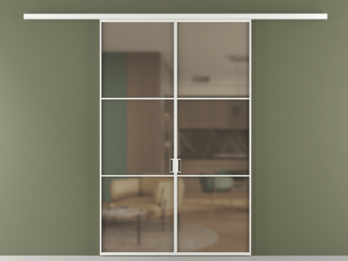 Перегородка Formato вдоль стены 2 створки АЛПР 040.03 Алюминий белоснежный Сатинированное бронзовое стекло, триплекс Цена 1266470 ₸ | Volhovec