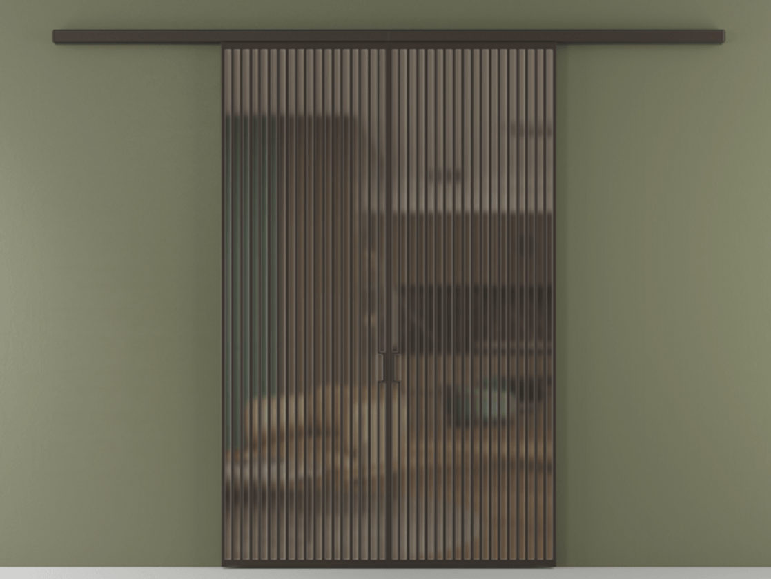 Перегородка Formato вдоль стены двустворчатая АЛПР 040.06 Алюминий антрацит Сатинированное бронзовое стекло, триплекс Цена 2244900 ₸ | Volhovec