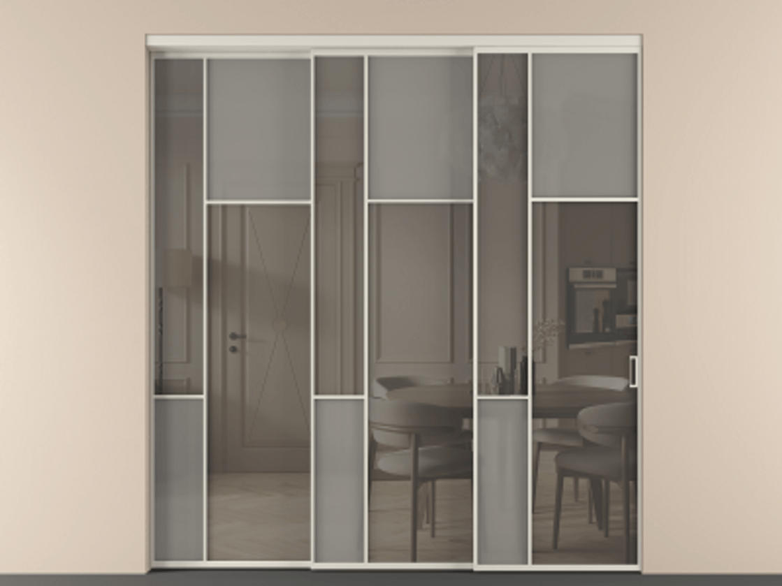 Перегородка Mosaic внутри проёма 3 створки с синхронным механизмом АЛПР 041.11 Алюминий облачно-серый Сатинированное серое стекло, триплекс, 6 мм + Прозрачное серое стекло, триплекс. Цена 2729310 ₸ . Фабрика дверей Волховец 8 (800) 551 43 19 Перегородка Mosaic внутри проёма 3 створки с синхронным механизмом АЛПР 041.11 Алюминий облачно-серый Сатинированное серое стекло, триплекс, 6 мм + Прозрачное серое стекло, триплекс Цена 2729310 ₸ | Volhovec