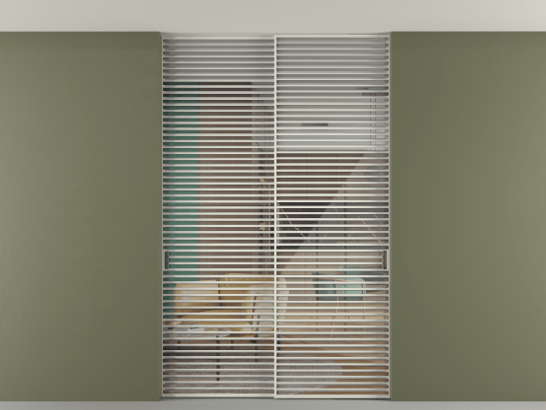 Перегородка Formato внутри проёма скрытое крепление в потолок 2 створки АЛПР 040.07 Алюминий Белый Рефлективное прозрачное стекло "Stopsol", калёное. Скрытый короб БЕЛ Цена 3137850 ₸ 1. Полотно 2 шт. (800/2100 мм)
2. Комплект установки раздвижной системы
3. Базовый комплект фурнитуры
4. Ручка RONDO. Фабрика дверей Волховец 8 (800) 551 43 19 Перегородка Formato внутри проёма скрытое крепление в потолок 2 створки АЛПР 040.07 Алюминий Белый Рефлективное прозрачное стекло "Stopsol", калёное Цена 3137850 ₸ | Volhovec