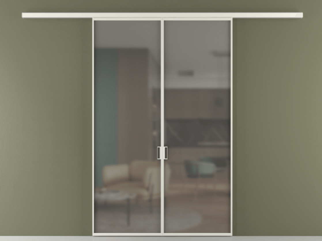 Перегородка Formato вдоль стены двустворчатая АЛПР 040.01 Алюминий серый Сатинированное серое стекло, триплекс Цена 1212560 ₸ | Volhovec