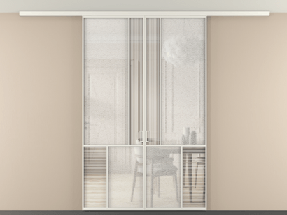 Алюминевая перегородка vdp2_1 БЕЛ. Цвет Алюминий Белый. Материал Алюминий. Коллекция Перегородка Mosaic вдоль стены на потолок двустворчатая. Картинка.