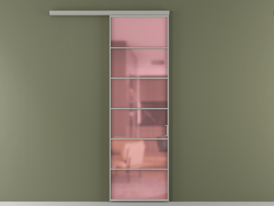 Алюминевая перегородка АЛПР 040.04_АНСР_САТ РОЗ_new. Цвет Алюминий нейтральный серый. Материал Алюминий в эмали. Коллекция Перегородка Формато вдоль стены 1 створка. Картинка.