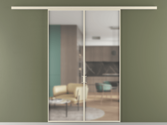 Алюминевая перегородка vd2_01_ Алюминий бежево-серый Matelux Crystal Vision. Цвет Алюминий бежево-серый. Материал Алюминий в эмали. Коллекция Перегородка Formato вдоль стены 2 створки. Картинка.