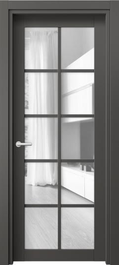 Дверь межкомнатная 2106 ПЭГФ Прозрачное стекло. Цвет ПЭТ графитовый. Материал ПЭТ. Коллекция Нео. Картинка.