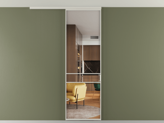 Алюминевая перегородка vd1_02 Алюминий тёплый серый Crystal Vision прозрачное. Цвет Алюминий тёплый серый. Материал Алюминий в эмали. Коллекция Перегородка Формато вдоль стены на потолок 1 створка. Картинка.