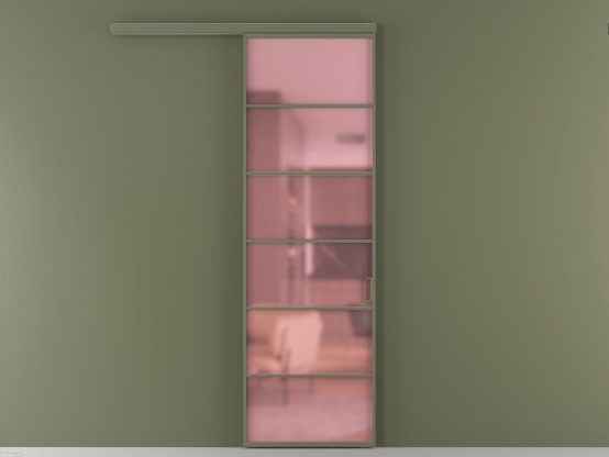 Алюминевая перегородка АЛПР 040.04_АОТ_САТ РОЗ_new. Цвет Алюминий оливковый тёмный. Материал Алюминий в эмали. Коллекция Перегородка Формато вдоль стены 1 створка. Картинка.