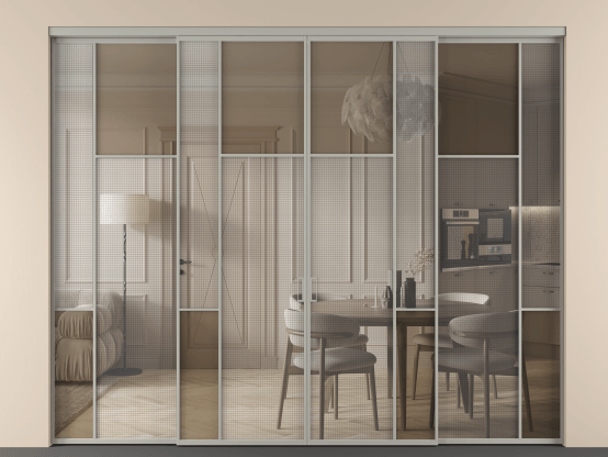 Алюминевая перегородка vnt4_5_АНСР_MS+Бронза триплекс_new. Цвет Алюминий нейтральный серый. Материал Алюминий в эмали. Коллекция Перегородка Mosaic внутри проёма четырёхстворчатая. Фото. Алюминевая перегородка vnt4_5_АНСР_MS+Бронза триплекс_new. Цвет Алюминий нейтральный серый. Материал Алюминий в эмали. Коллекция Перегородка Mosaic внутри проёма четырёхстворчатая. Картинка.