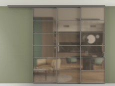 Перегородка Formato вдоль стены на потолок 3 створки с синхронным механизмом