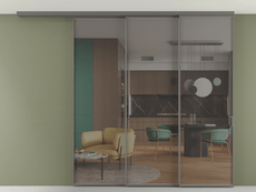 Перегородка Formato вдоль стены на потолок 3 створки с синхронным механизмом