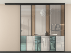 Перегородка Мозаик вдоль стены на потолок 3 створки с синхронным механизмом