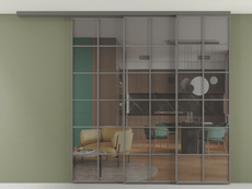 Перегородка Formato вдоль стены на потолок 3 створки с синхронным механизмом