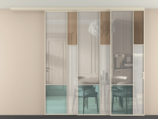 Перегородка Мозаик вдоль стены на потолок 3 створки с синхронным механизмом