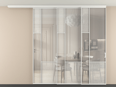 Перегородка Мозаик вдоль стены на потолок 3 створки с синхронным механизмом