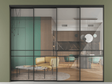 Перегородка Formato внутри проёма 4 створки с синхронным механизмом