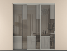 Перегородка Mosaic внутри проёма 3 створки с синхронным механизмом