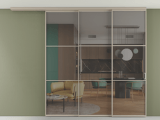 Перегородка Formato вдоль стены на потолок 3 створки с синхронным механизмом