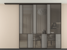 Перегородка Мозаик вдоль стены на потолок 3 створки с синхронным механизмом