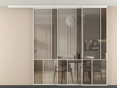 Перегородка Mosaic вдоль стены на потолок 3 створки с синхронным механизмом