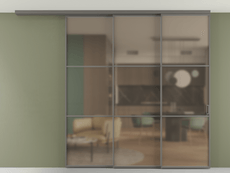 Перегородка Formato вдоль стены на потолок 3 створки с синхронным механизмом