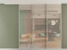 Перегородка Formato вдоль стены на потолок 3 створки с синхронным механизмом