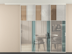 Перегородка Мозаик вдоль стены на потолок 3 створки с синхронным механизмом