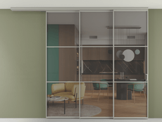 Перегородка Formato вдоль стены на потолок 3 створки с синхронным механизмом