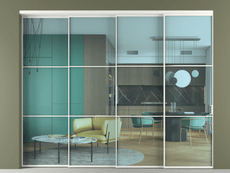 Перегородка Formato внутри проёма 4 створки с синхронным механизмом