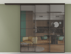 Перегородка Formato вдоль стены на потолок 3 створки с синхронным механизмом