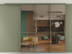 Перегородка Formato вдоль стены на потолок 3 створки с синхронным механизмом