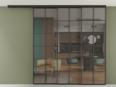 Перегородка Formato вдоль стены на потолок 3 створки с синхронным механизмом