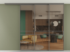 Перегородка Formato вдоль стены на потолок 3 створки с синхронным механизмом