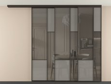 Перегородка Mosaic вдоль стены на потолок 3 створки с синхронным механизмом