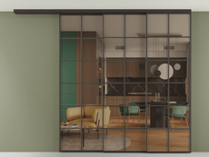 Перегородка Formato вдоль стены на потолок 3 створки с синхронным механизмом