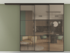 Перегородка Formato вдоль стены на потолок 3 створки с синхронным механизмом