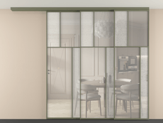 Перегородка Мозаик вдоль стены на потолок 3 створки с синхронным механизмом