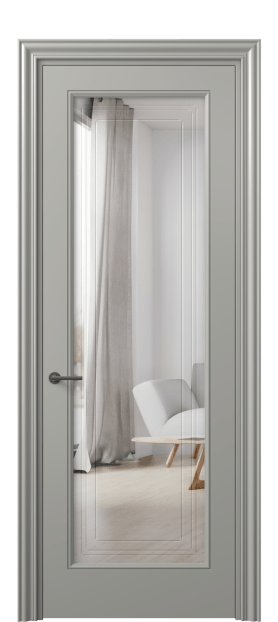 Дверь межкомнатная 8400 МНСР Двустороннее зеркало с гравировкой. Цвет Матовый нейтральный серый. Материал Гладкая эмаль. Коллекция Mascot. Картинка.